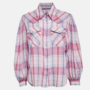 Isabel Marant Etoile Shirt Pink Purple Plaid Cotton Puff Balloon Sleeve …